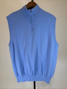 Polo Golf Ralph Lauren Blue Merino Wool Quarter Zip Sweater Vest | Size XL
